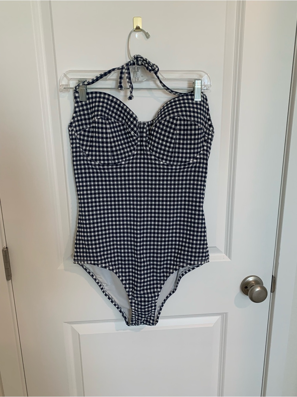 J. Crew Navy and White Gingham One-Piece Swimsuit